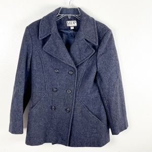 MDP Mario De Pinto Dark Gray Wool Blend Double Breasted Pea Coat, Size Small